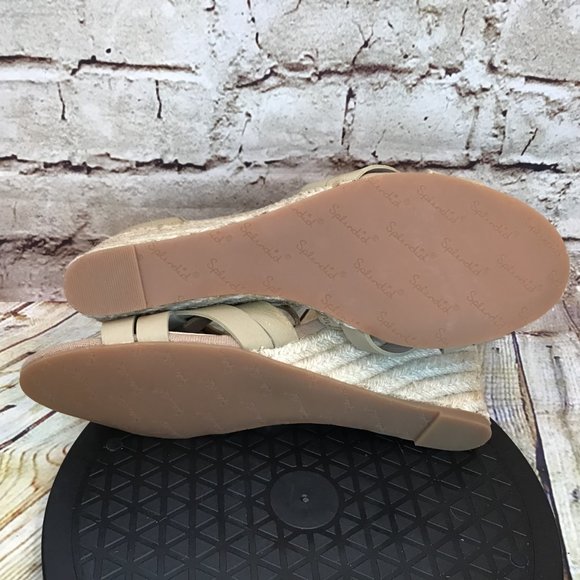 Splendid Womens Beige Woven Leather Open Toe Ankle Strap Jute Wedge Sandals 9 M - Picture 6 of 9